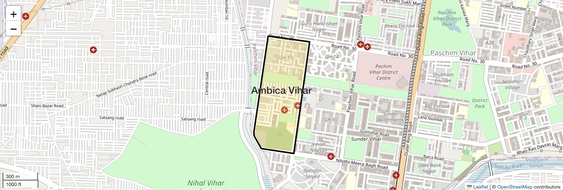 Location Map of Ambica Vihar, Delhi