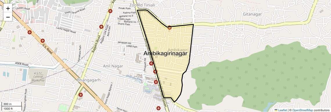 Location Map of Ambikagirinagar, Guwahati