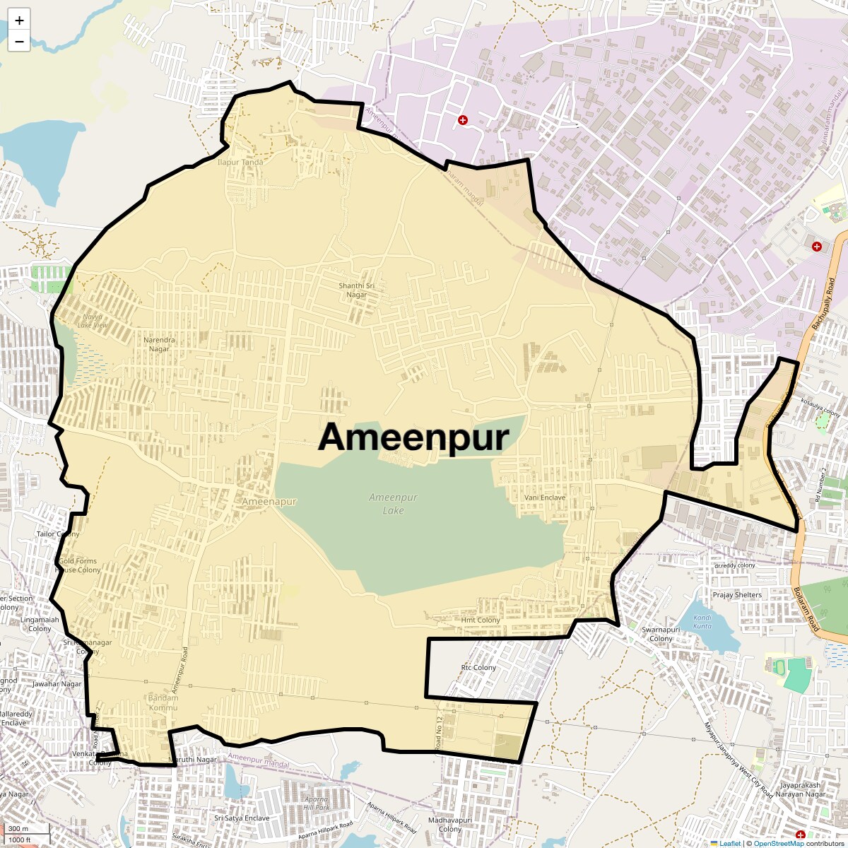 Location Map of Ameenpur, Hyderabad