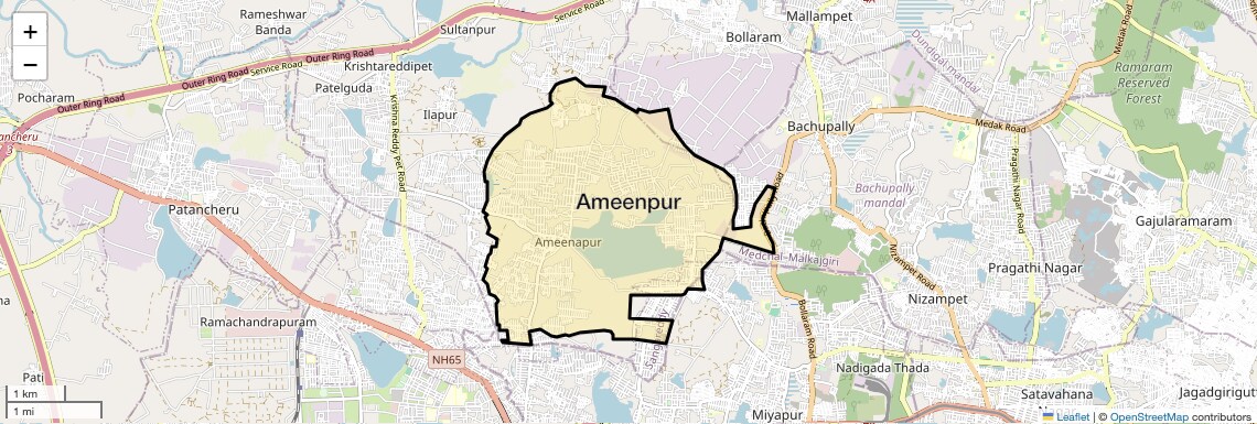 Location Map of Ameenpur, Hyderabad