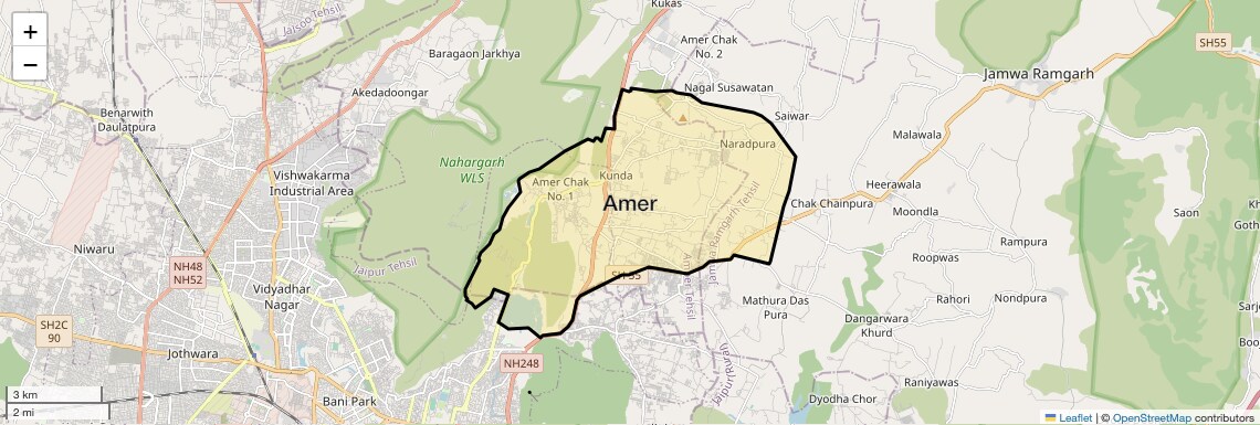 Location Map of Amer, Jaipur
