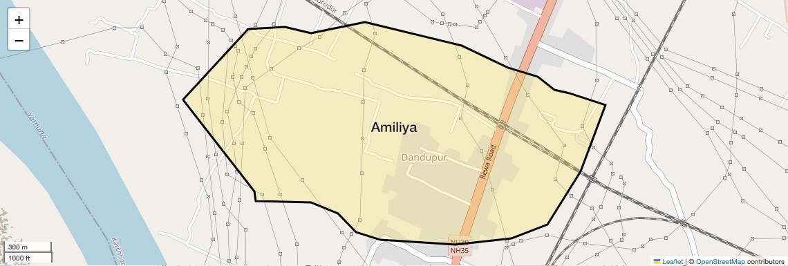 Location Map of Amiliya, Allahabad