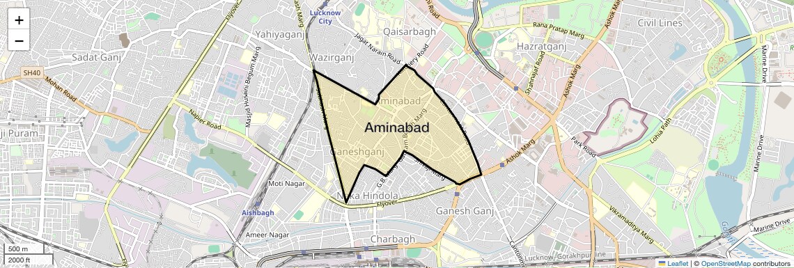 Location Map of Aminabad, Lucknow