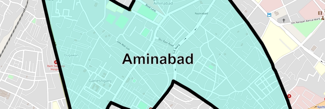 Location Map of Aminabad, Lucknow