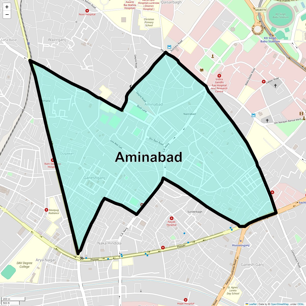 Location Map of Aminabad, Lucknow