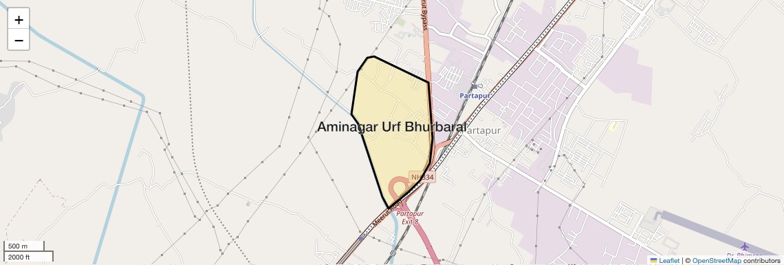 Location Map of Aminagar Urf Bhurbaral, Meerut