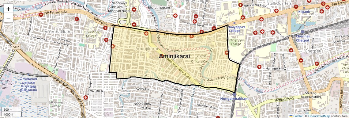 Location Map of Aminjikarai, Chennai