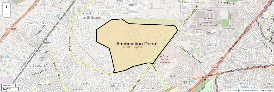Location Map of Ammunition Depot, Gurgaon
