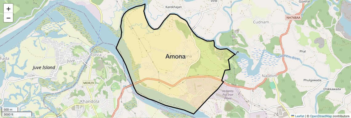 Location Map of Amona, Goa