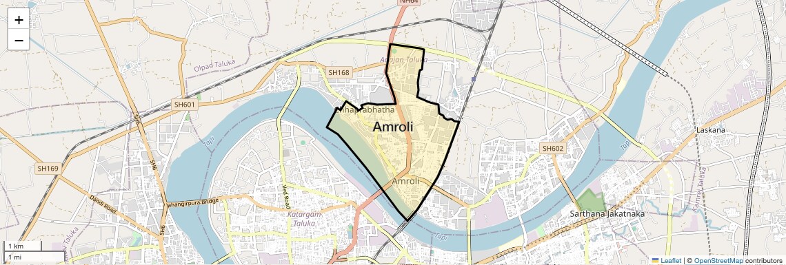 Location Map of Amroli, Surat