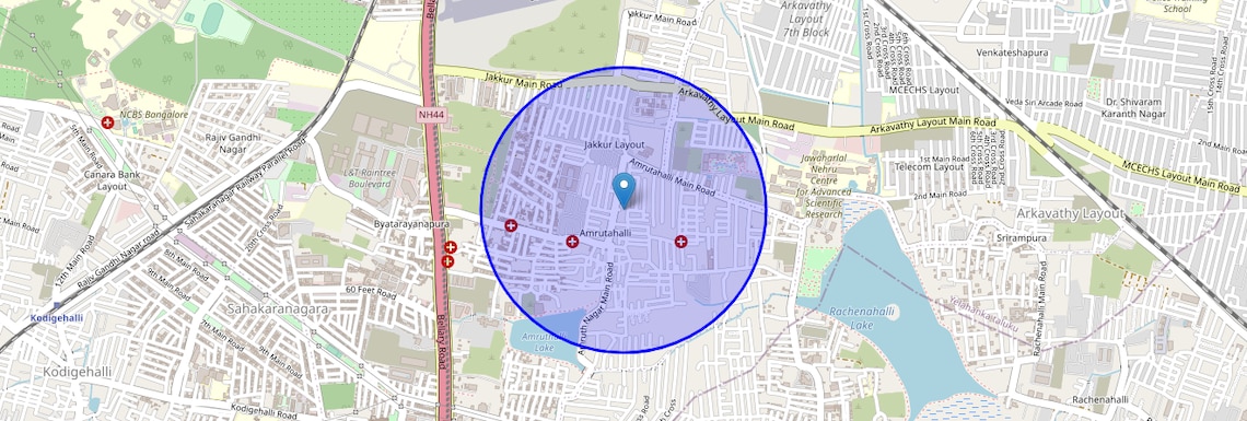 Location Map of Amrutha Halli, Bangalore