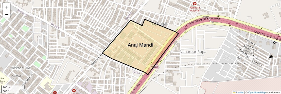 Location Map of Anaj Mandi, Gurgaon