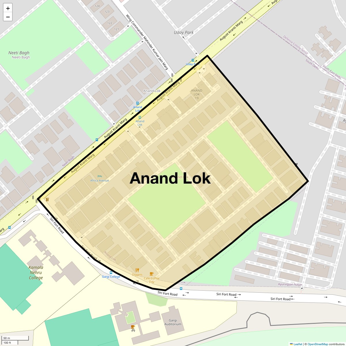 Location Map of Anand Lok, Delhi