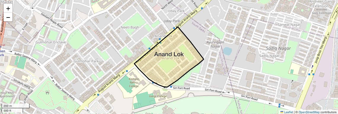 Location Map of Anand Lok, Delhi