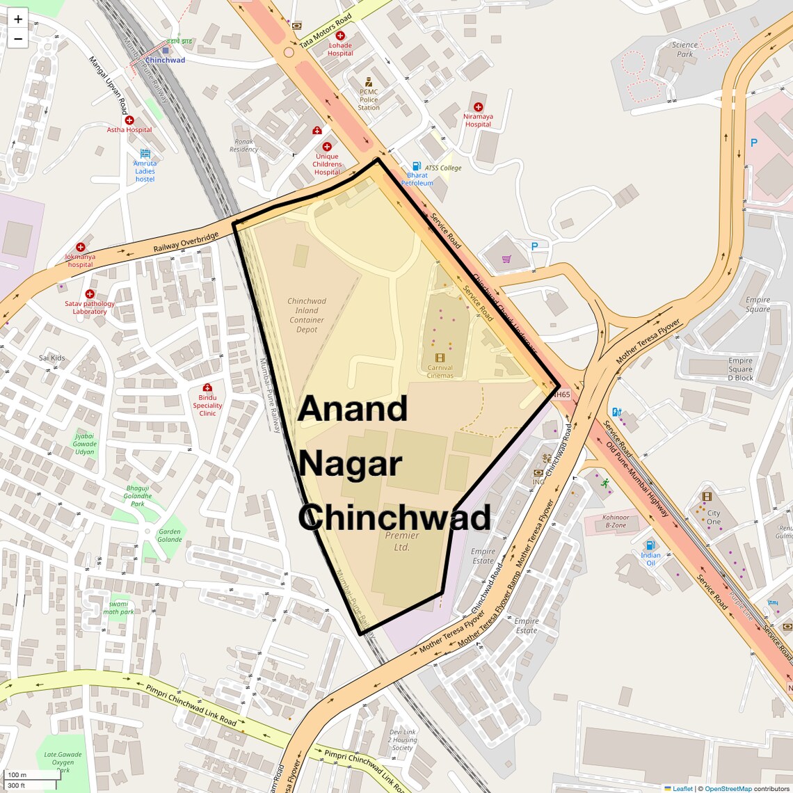 Location Map of Anand Nagar Chinchwad, Pune