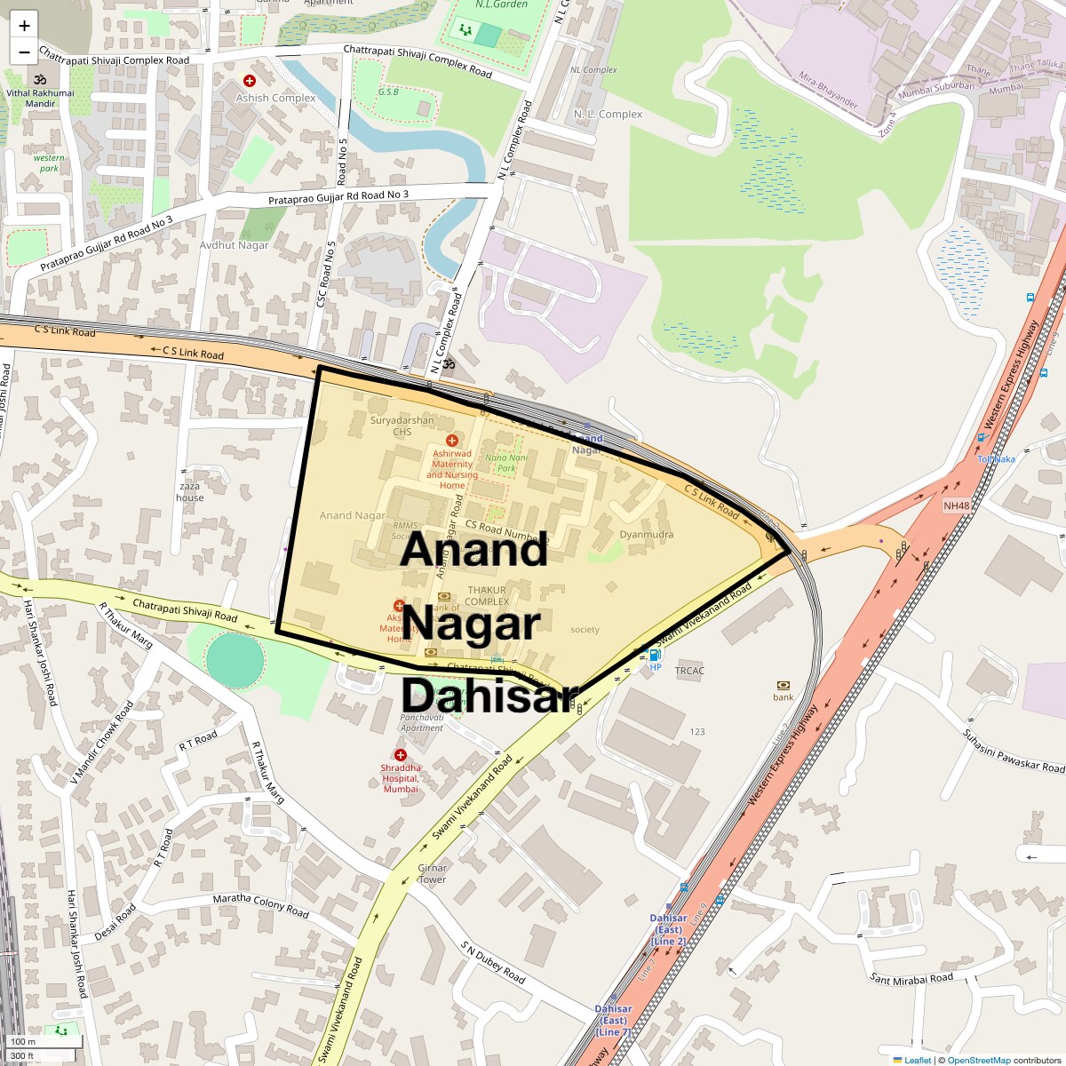 Location Map of Anand Nagar Dahisar, Mumbai