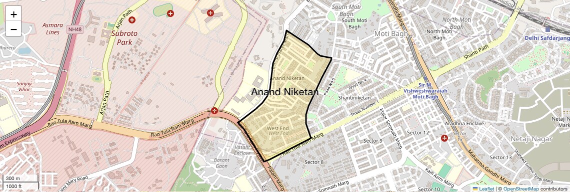Location Map of Anand Niketan, Delhi
