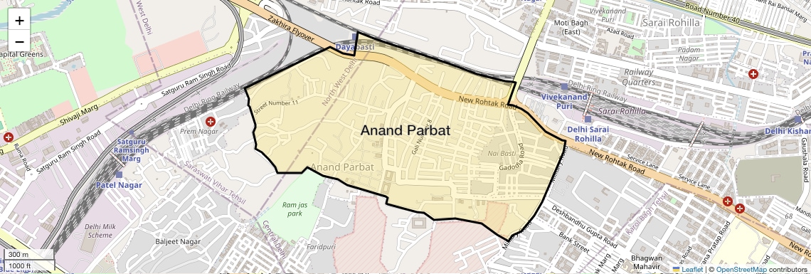 Location Map of Anand Parbat, Delhi
