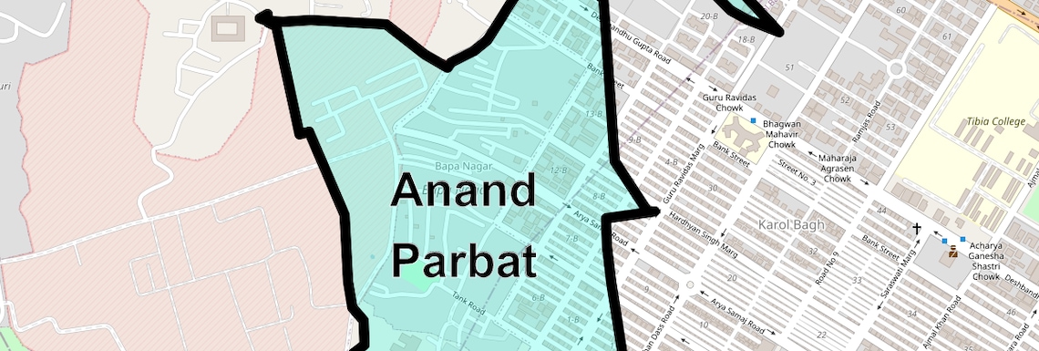 Location Map of Anand Parbat, Delhi