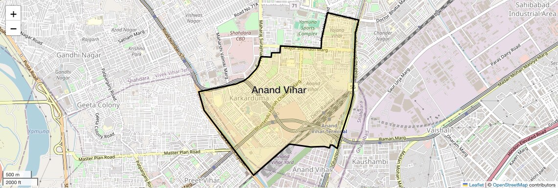 Location Map of Anand Vihar, Delhi