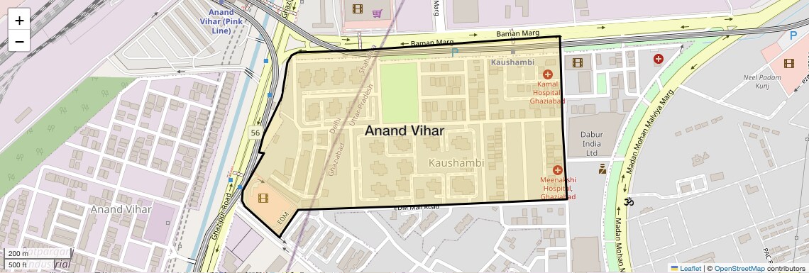 Location Map of Anand Vihar, Ghaziabad
