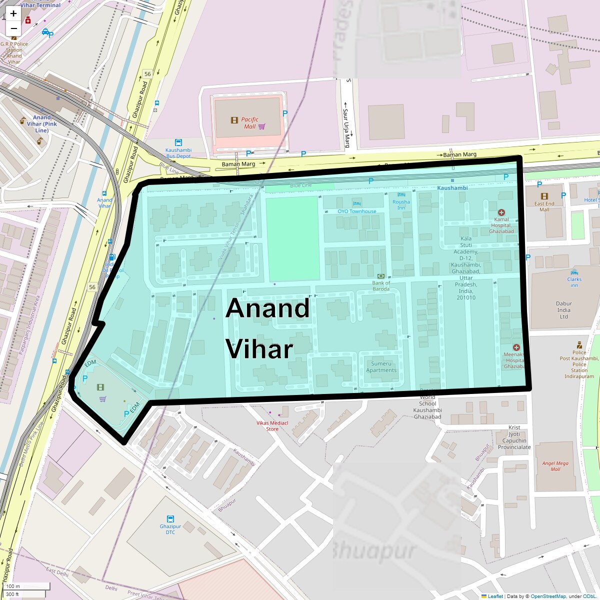 Location Map of Anand Vihar, Ghaziabad