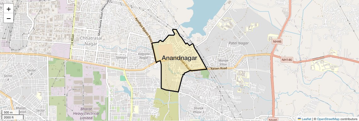 Location Map of Anandnagar, Bhopal