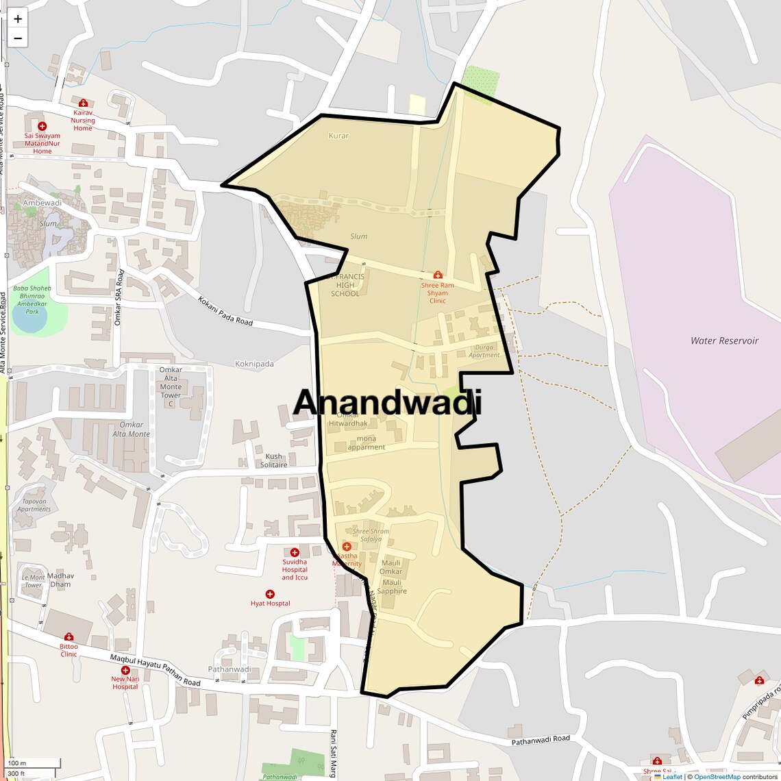 Location Map of Anandwadi, Mumbai