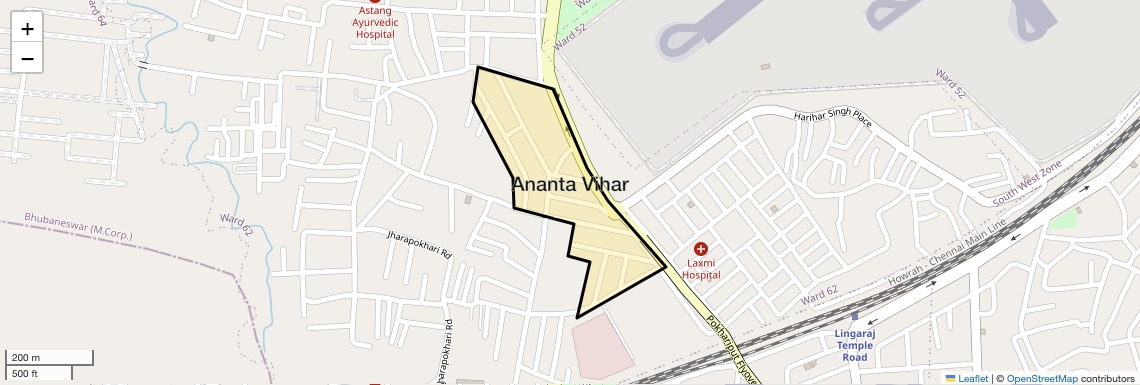 Location Map of Ananta Vihar, Bhubaneswar
