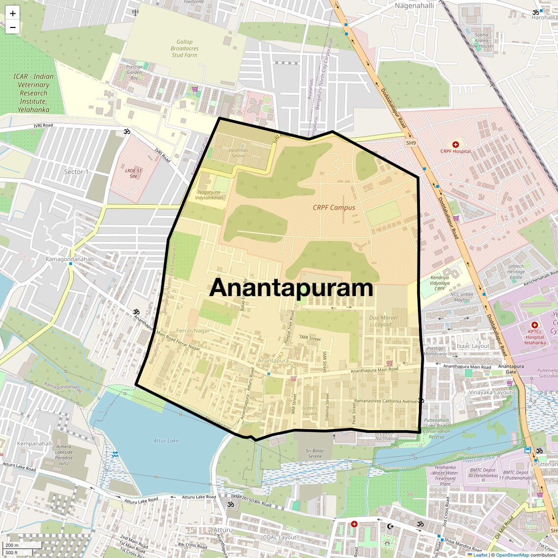 Location Map of Anantapuram, Bangalore
