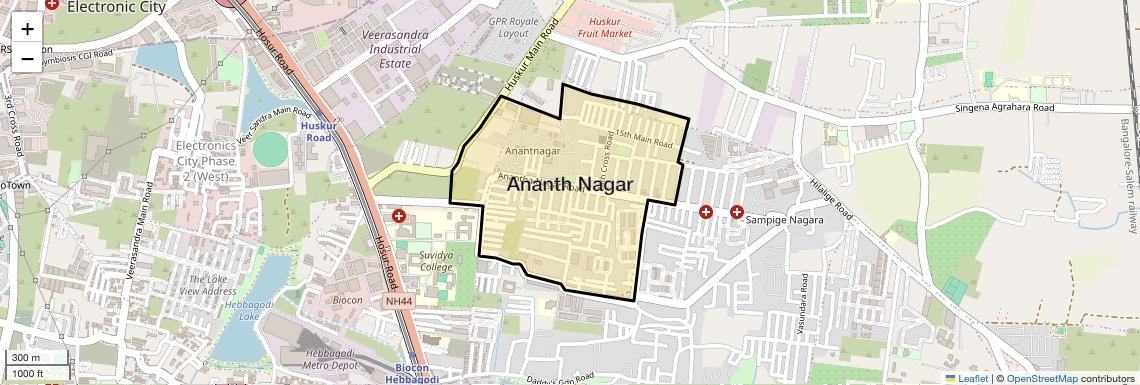 Location Map of Ananth Nagar, Bangalore