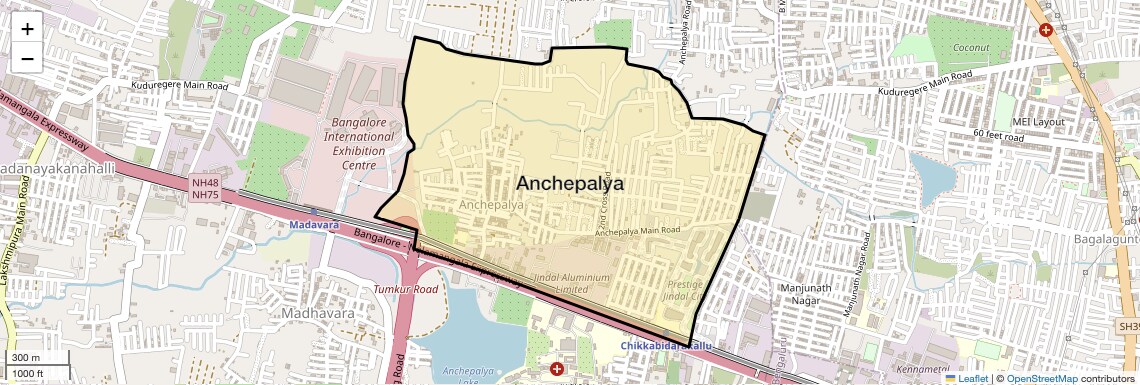 Location Map of Anchepalya, Bangalore