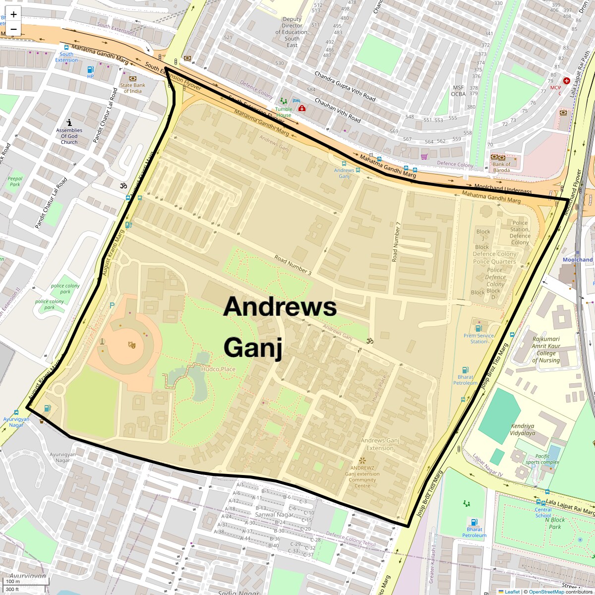 Location Map of Andrews Ganj, Delhi