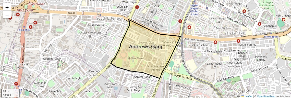 Location Map of Andrews Ganj, Delhi