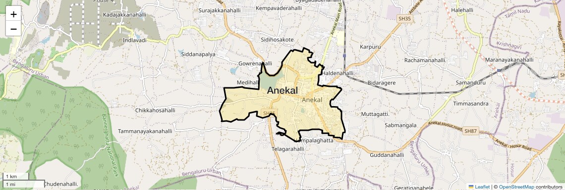 Location Map of Anekal, Bangalore