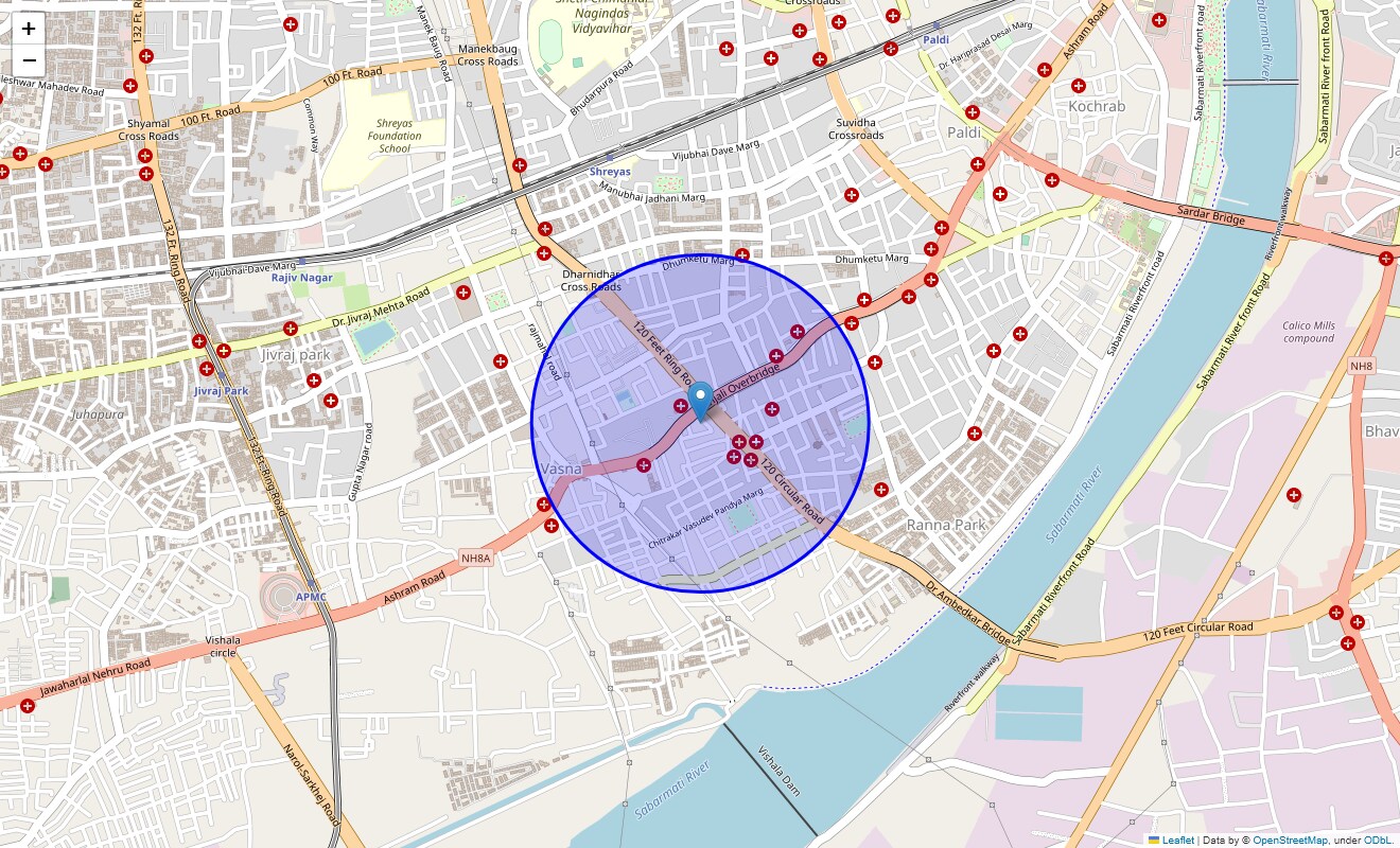 Location Map of Anjali Cross Roads, Ahmedabad