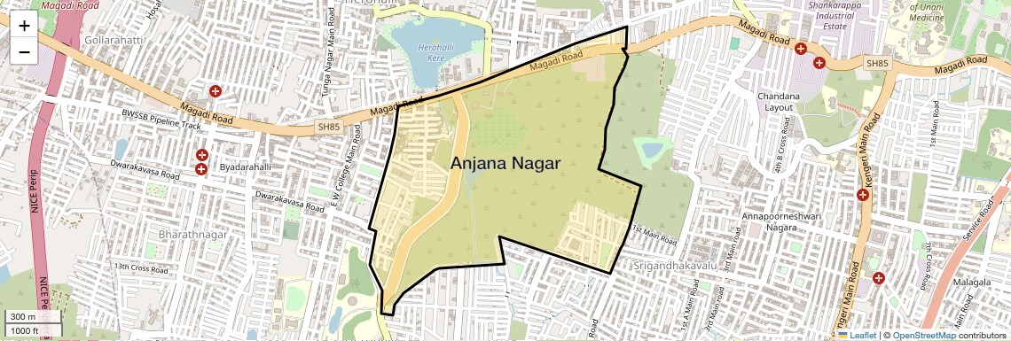 Location Map of Anjana Nagar, Bangalore