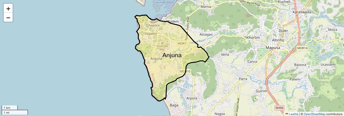 Location Map of Anjuna, Goa