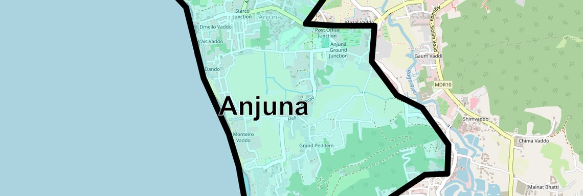 Location Map of Anjuna, Goa
