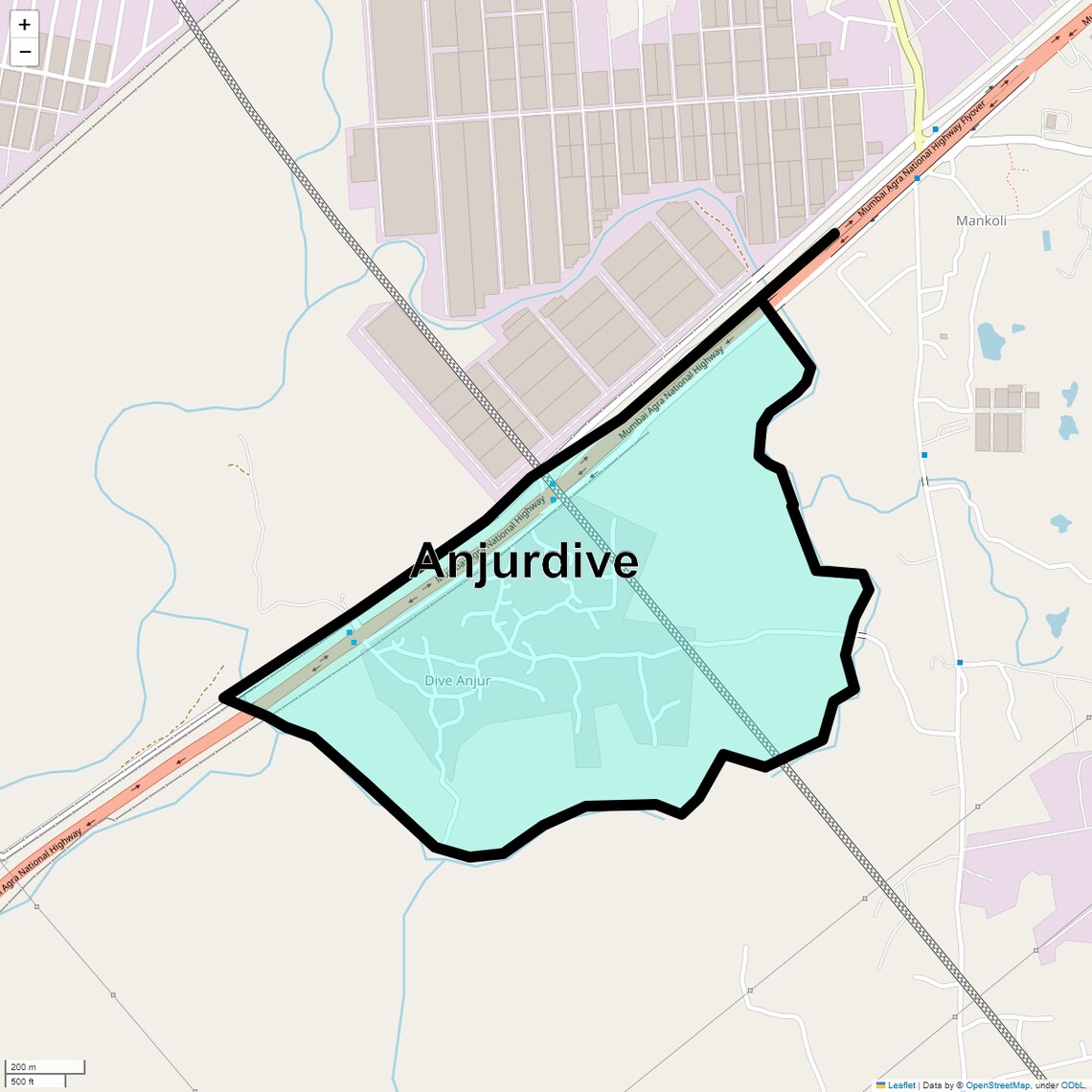 Location Map of Anjurdive, Thane