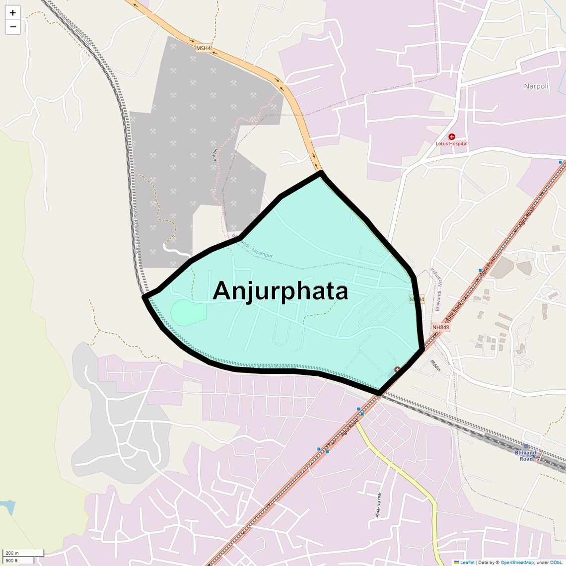 Location Map of Anjurphata, Thane