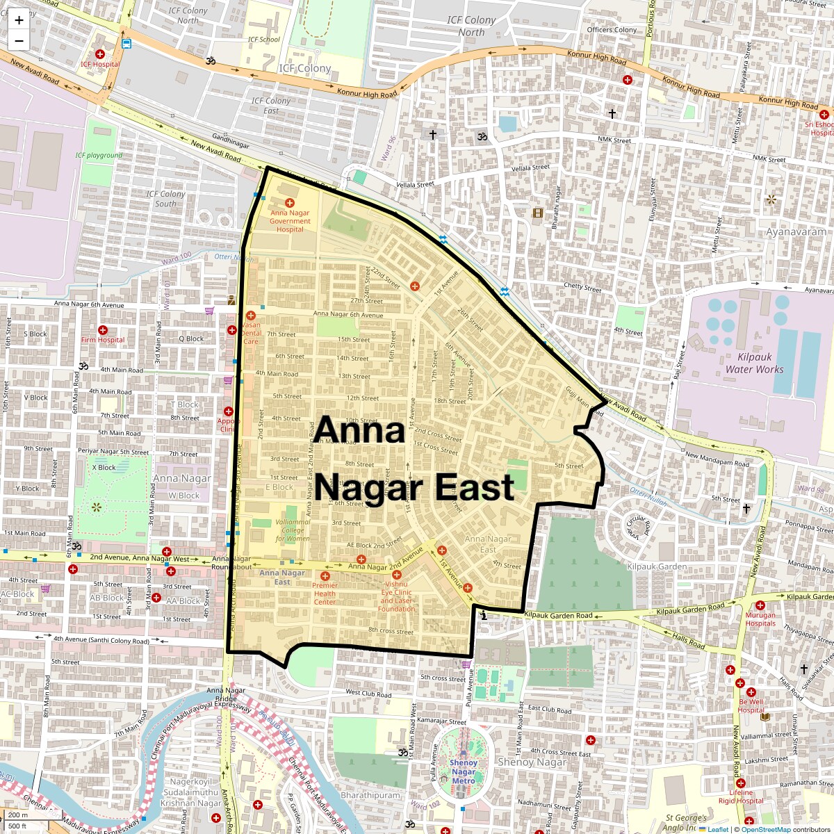 Location Map of Anna Nagar East, Chennai