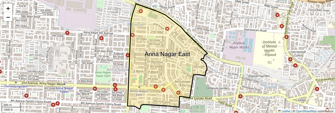 Location Map of Anna Nagar East, Chennai