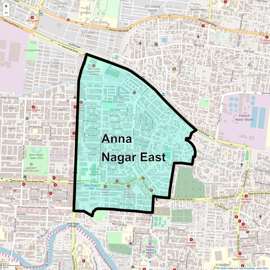 Location Map of Anna Nagar East, Chennai