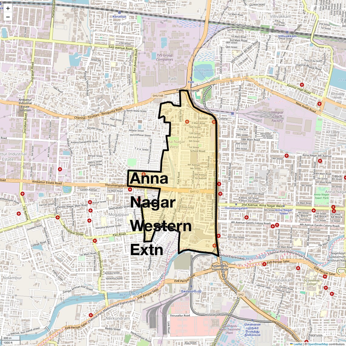 Location Map of Anna Nagar Western Extn, Chennai