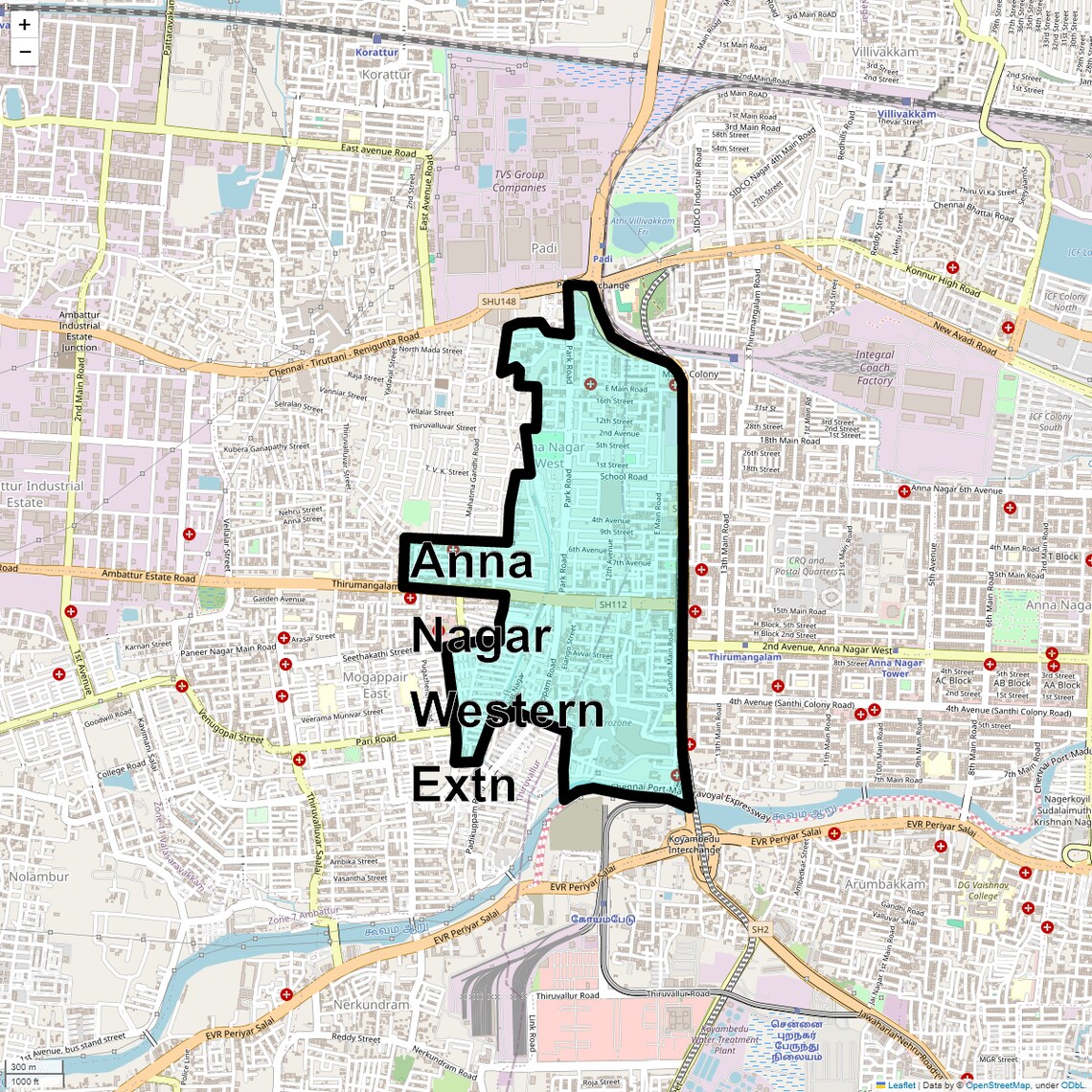 Location Map of Anna Nagar Western Extn, Chennai