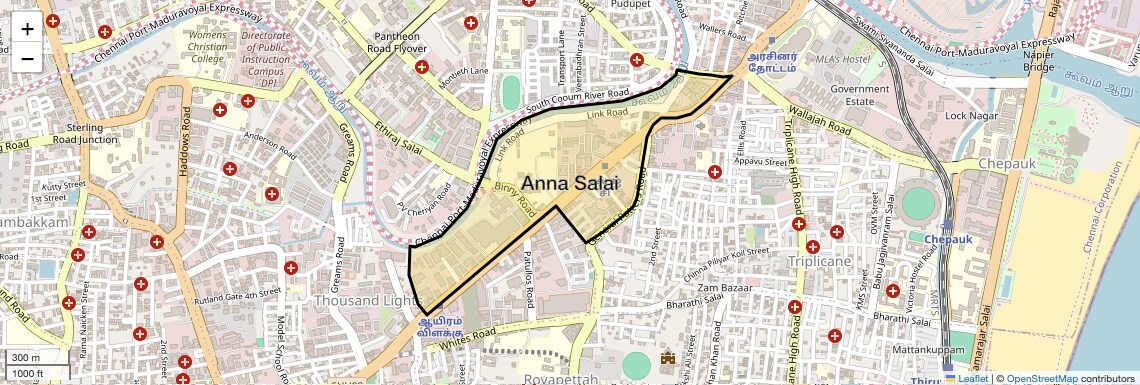 Location Map of Anna Salai, Chennai