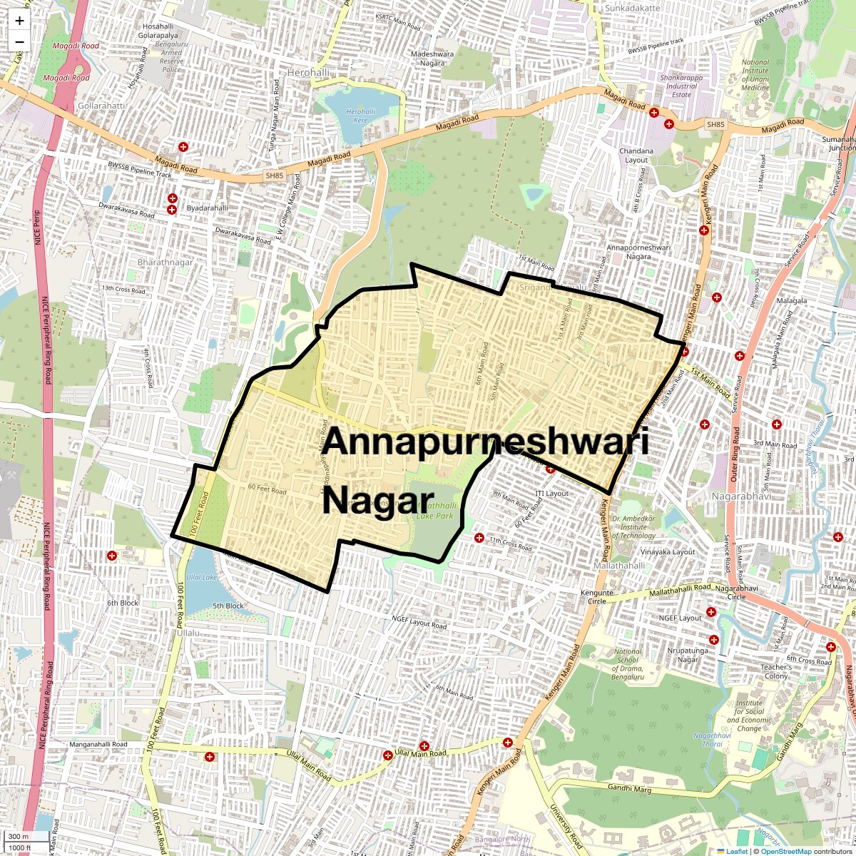 Location Map of Annapurneshwari Nagar, Bangalore