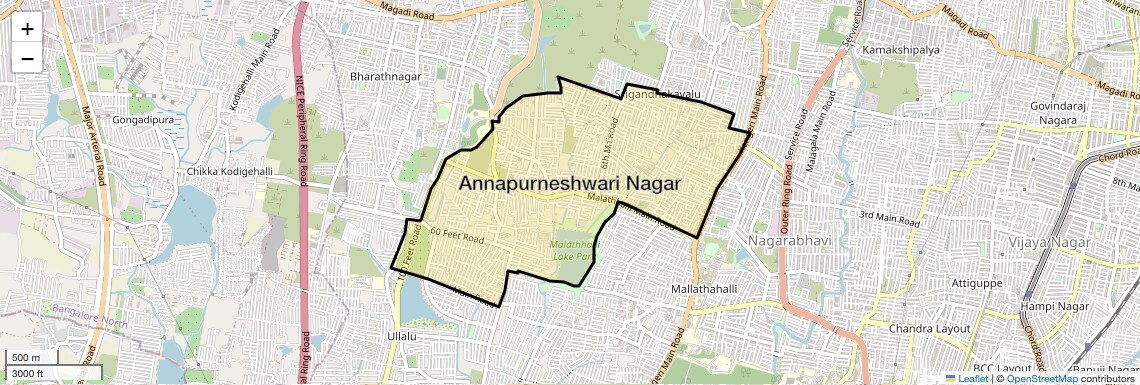 Location Map of Annapurneshwari Nagar, Bangalore