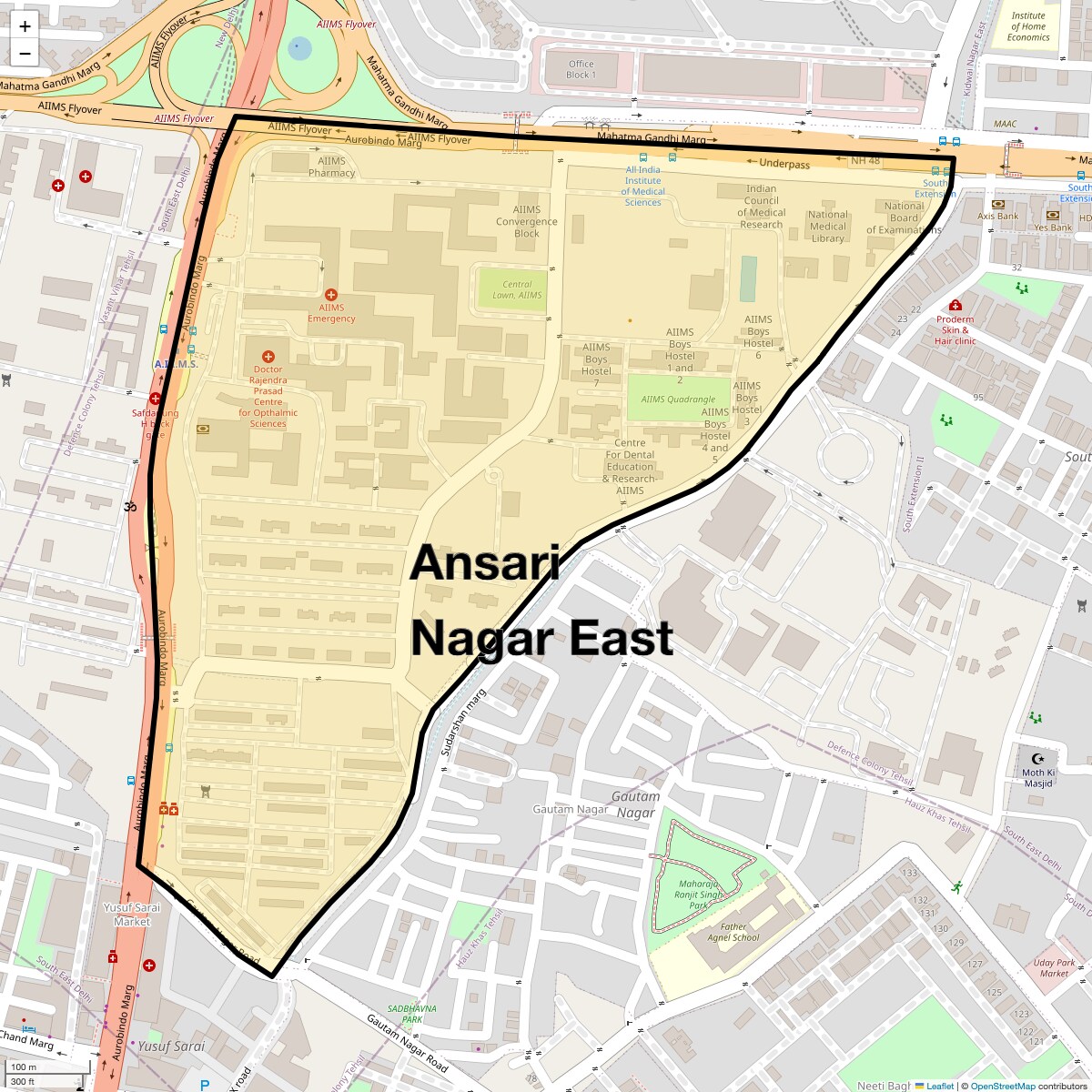 Location Map of Ansari Nagar East, Delhi
